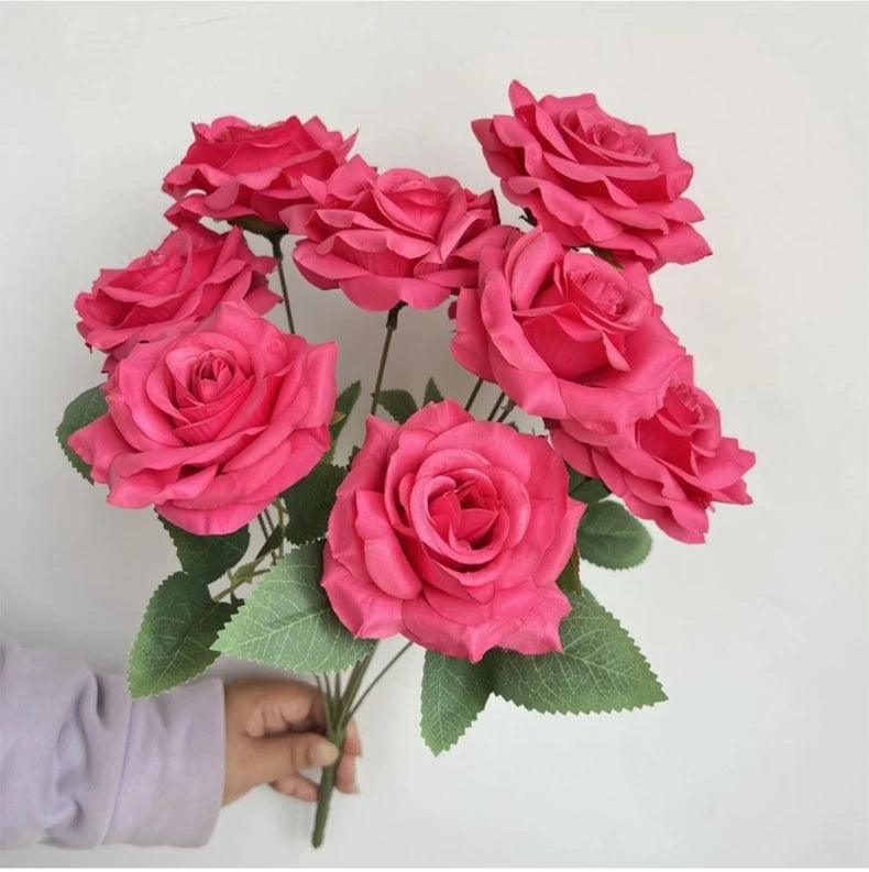 9-Head Diamond Rose Bouquet Artificial Flowers for Wedding & Home Decor