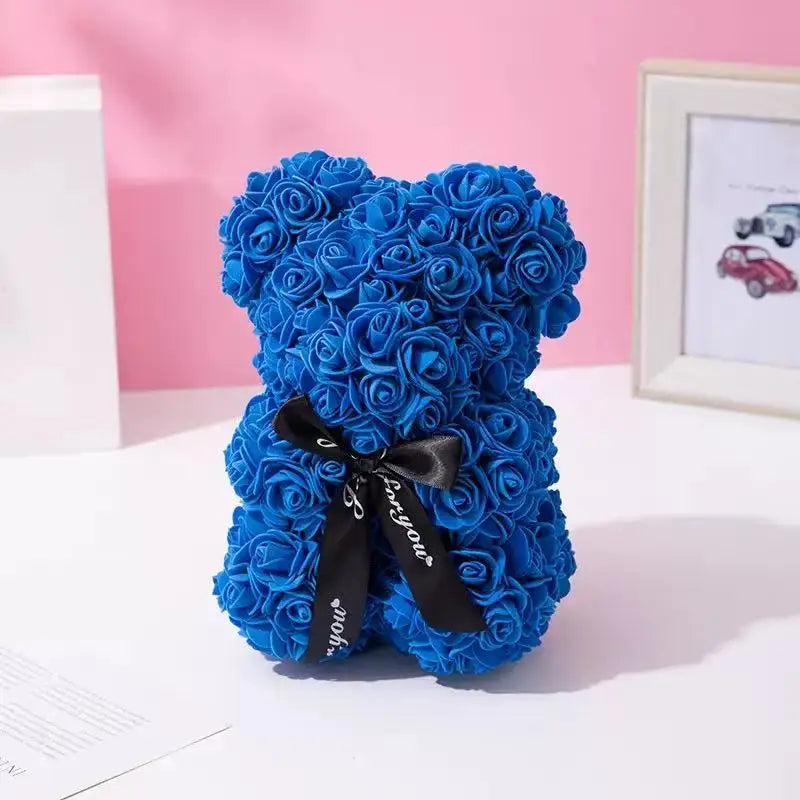 Artificial Teddy Rose Flower Bear with Box