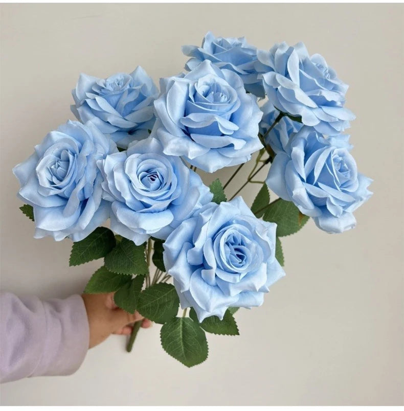 9-Head Diamond Rose Bouquet Artificial Flowers for Wedding & Home Decor