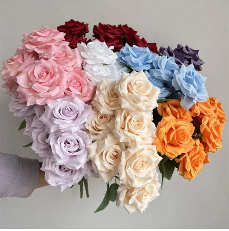 9-Head Diamond Rose Bouquet Artificial Flowers for Wedding & Home Decor