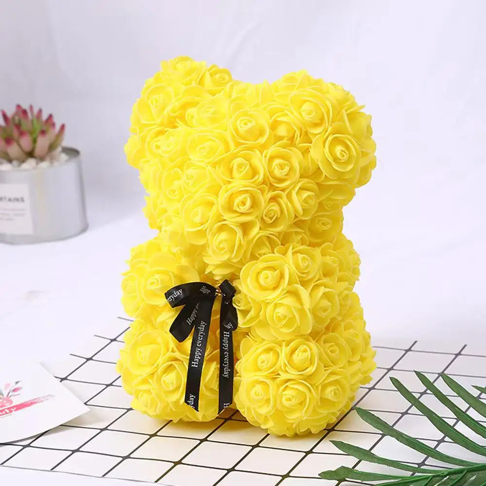 Artificial Teddy Rose Flower Bear with Box