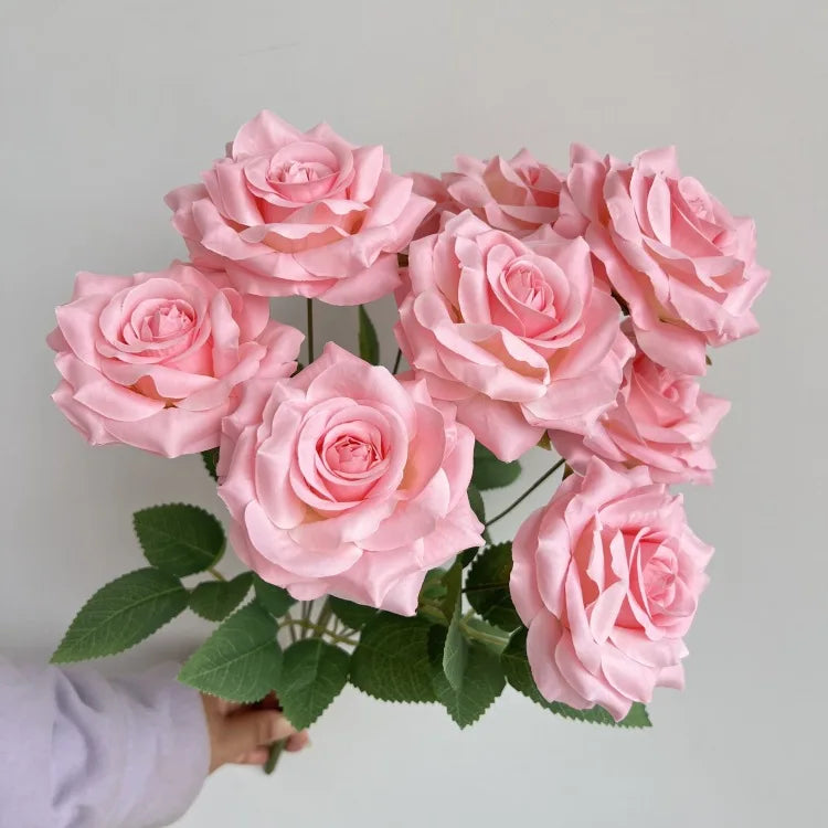 9-Head Diamond Rose Bouquet Artificial Flowers for Wedding & Home Decor