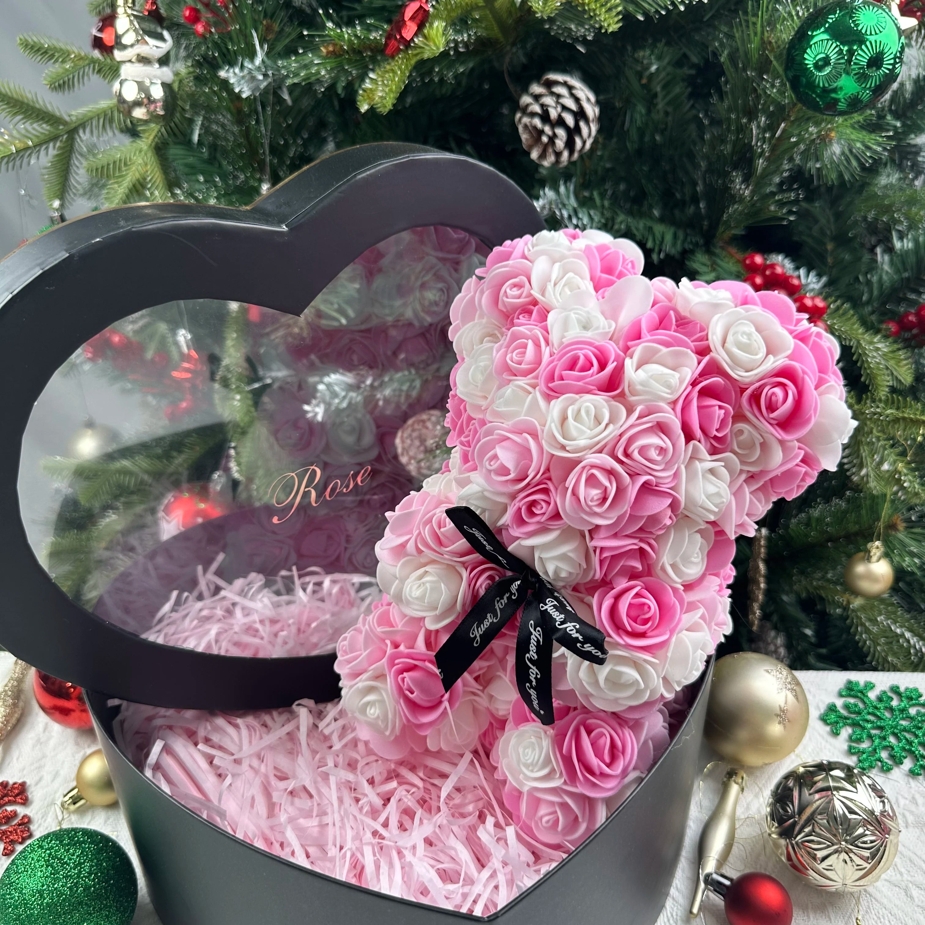 Artificial Teddy Rose Flower Bear with Box