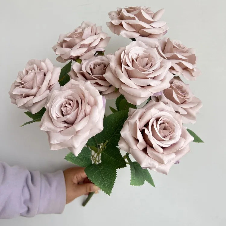 9-Head Diamond Rose Bouquet Artificial Flowers for Wedding & Home Decor