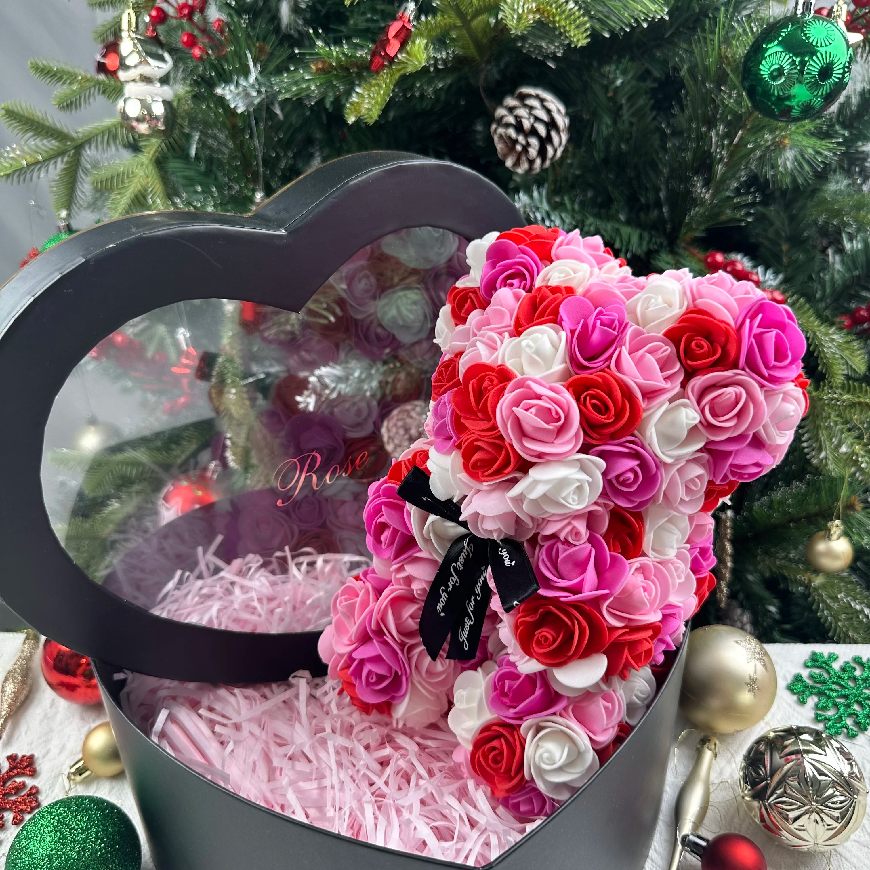 Artificial Teddy Rose Flower Bear with Box