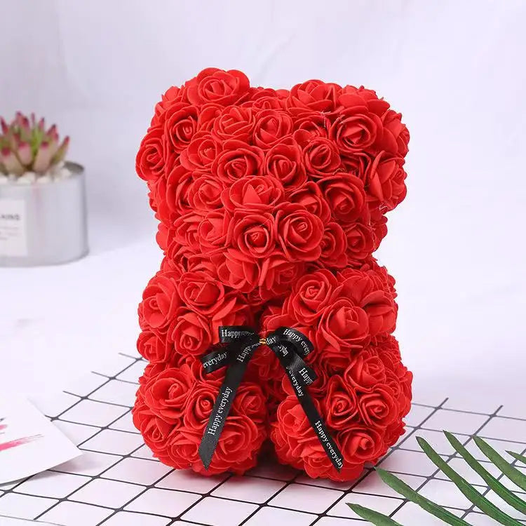 Artificial Teddy Rose Flower Bear with Box