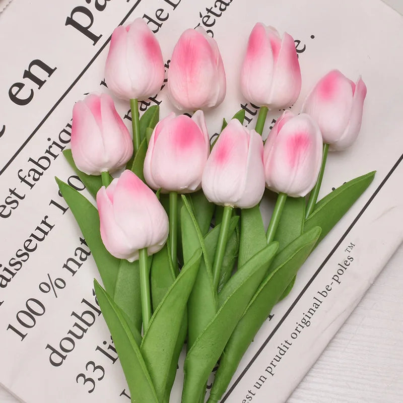 Real Touch Artificial Tulip Bouquet (3–20pcs) – Elegant Faux Flowers for Home & Wedding Decor
