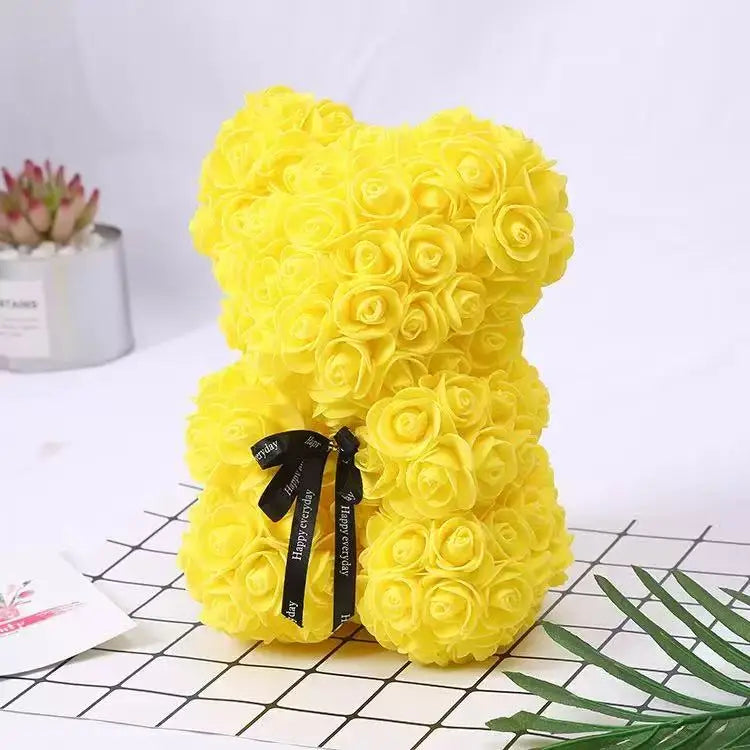 Artificial Teddy Rose Flower Bear with Box
