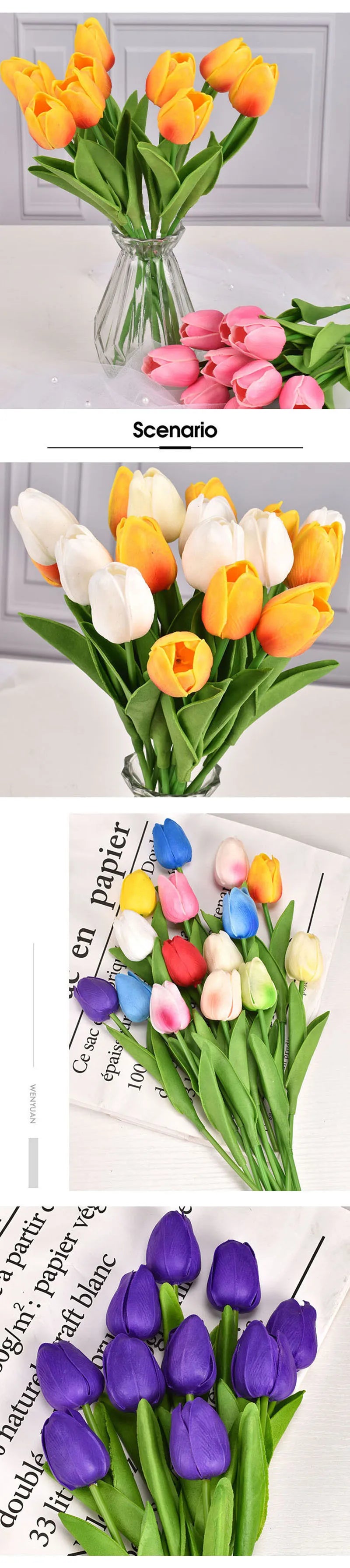 Real Touch Artificial Tulip Bouquet (3–20pcs) – Elegant Faux Flowers for Home & Wedding Decor