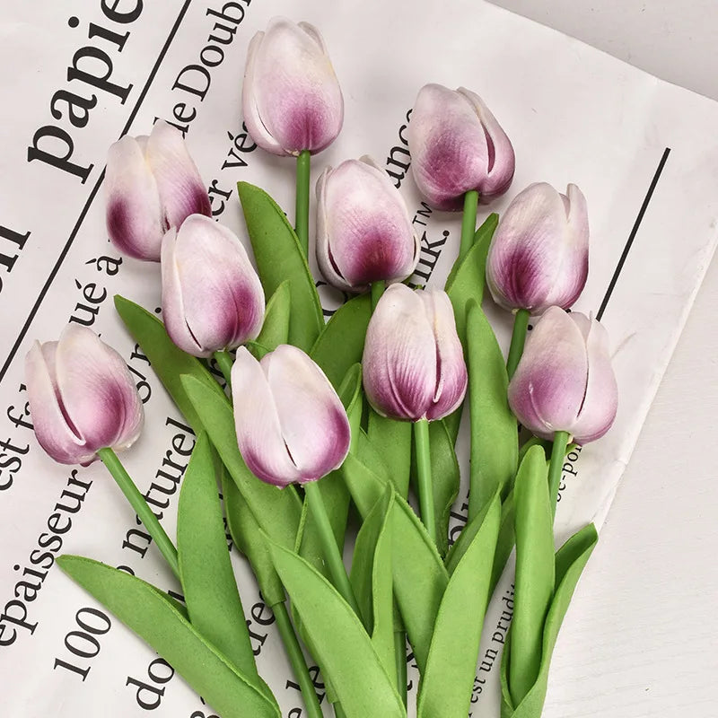 Real Touch Artificial Tulip Bouquet (3–20pcs) – Elegant Faux Flowers for Home & Wedding Decor