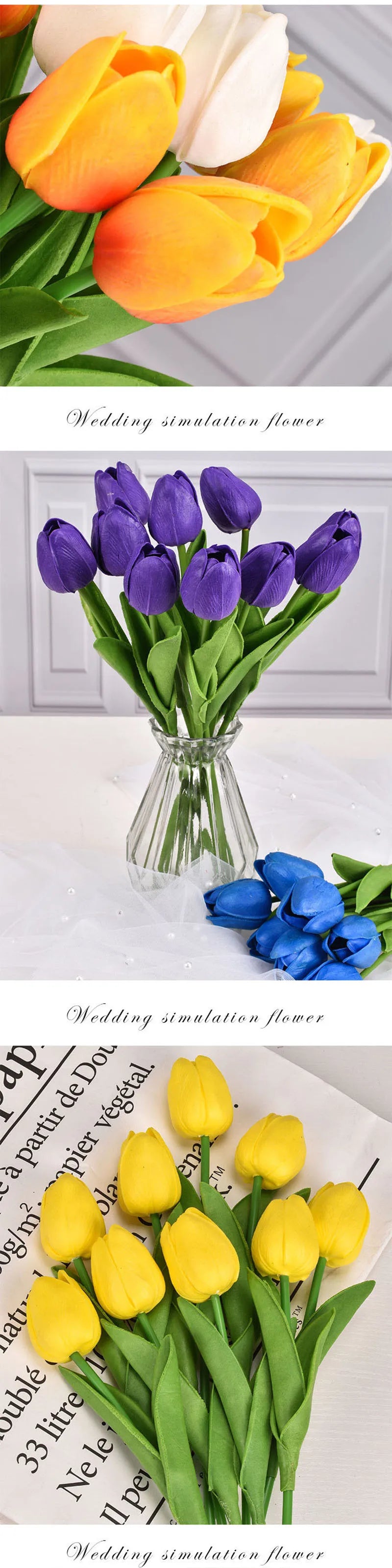 Real Touch Artificial Tulip Bouquet (3–20pcs) – Elegant Faux Flowers for Home & Wedding Decor