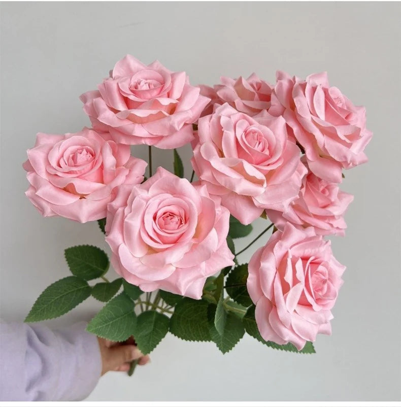 9-Head Diamond Rose Bouquet Artificial Flowers for Wedding & Home Decor