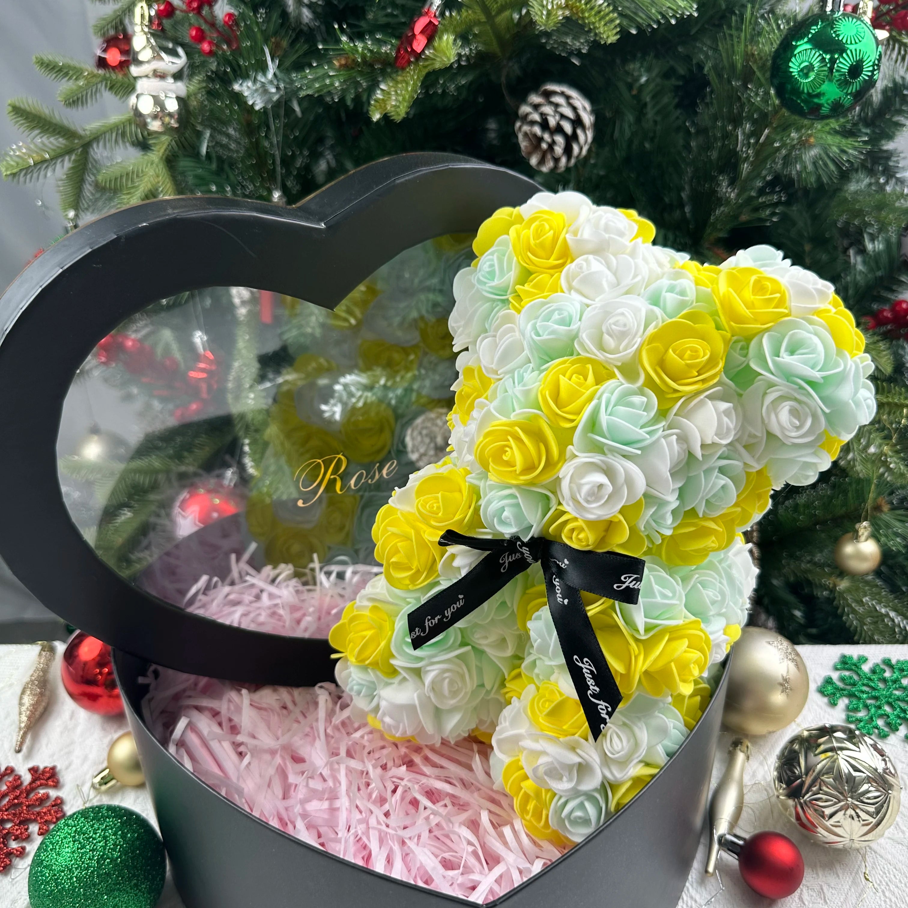 Artificial Teddy Rose Flower Bear with Box
