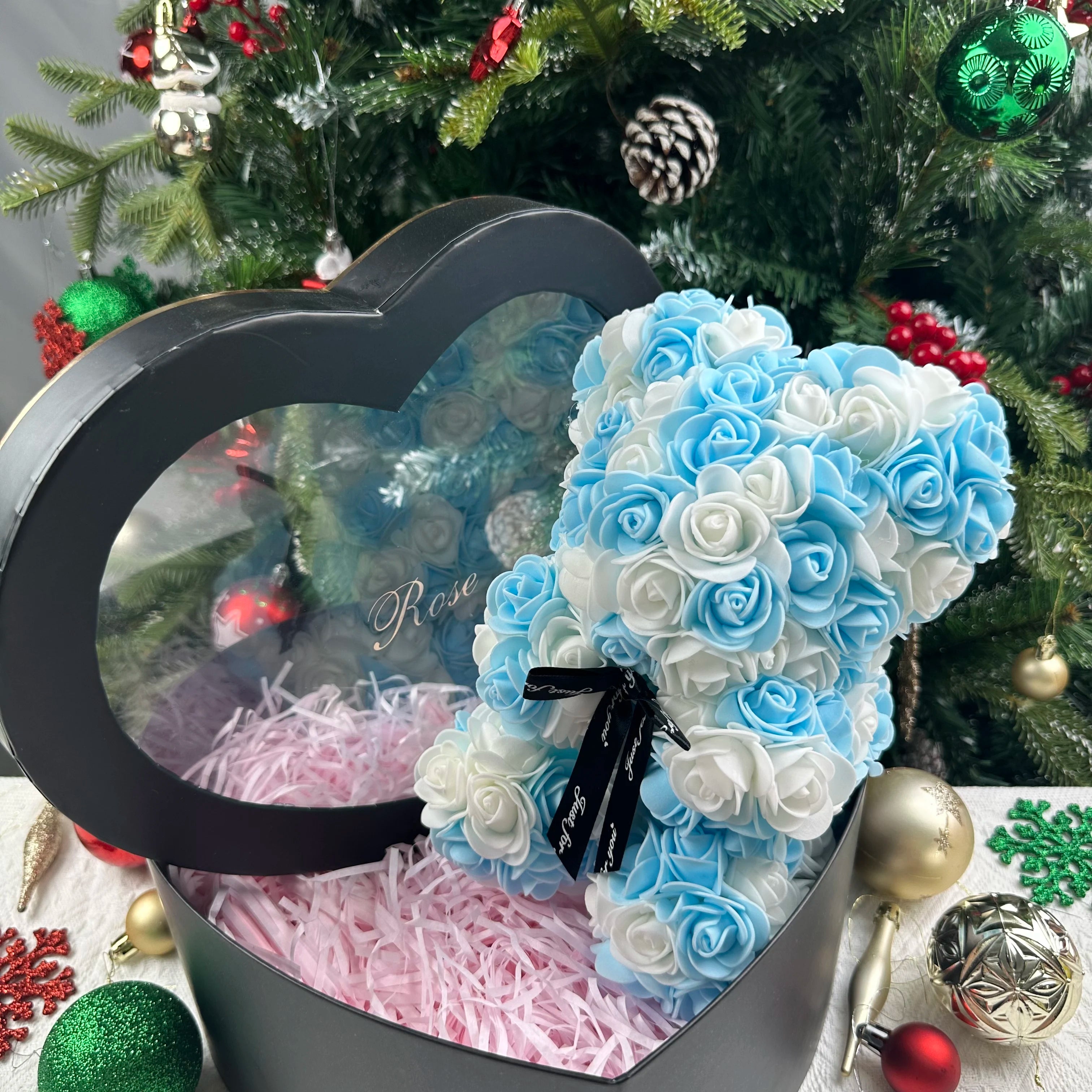 Artificial Teddy Rose Flower Bear with Box