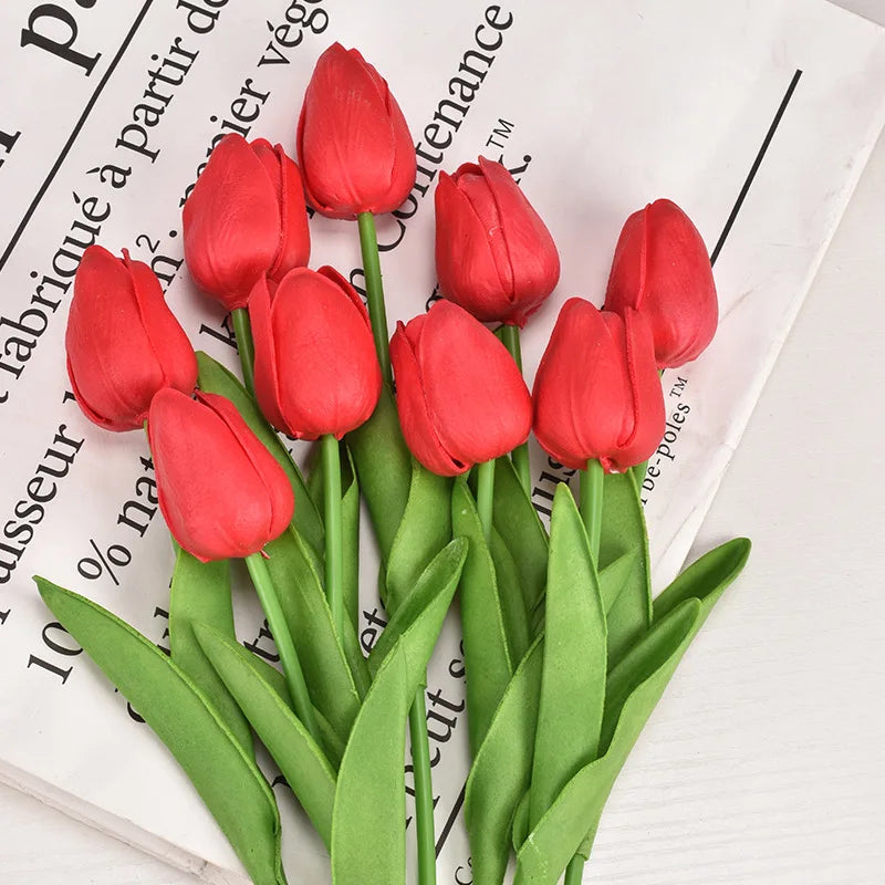 Real Touch Artificial Tulip Bouquet (3–20pcs) – Elegant Faux Flowers for Home & Wedding Decor