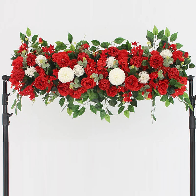 100cm Luxury White Rose Flower Row – Elegant Artificial Wedding & Event Decor