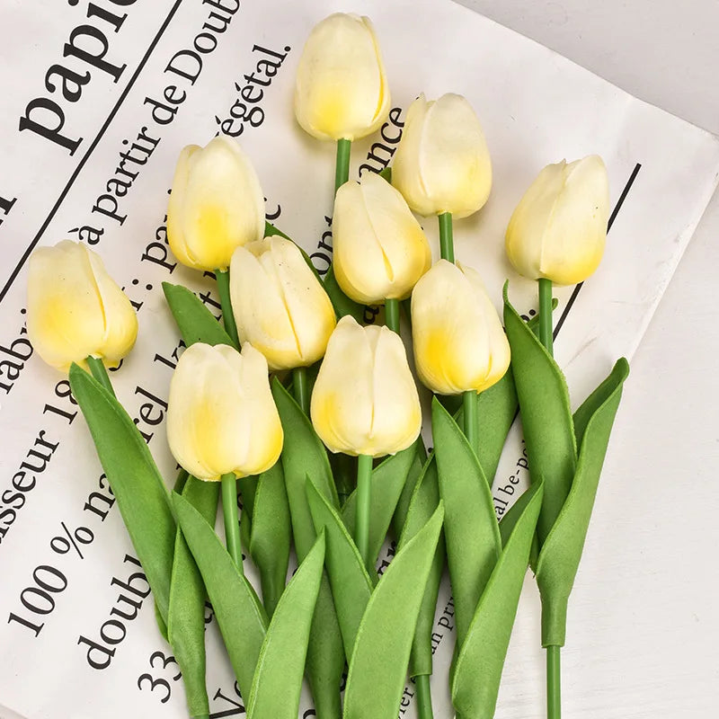 Real Touch Artificial Tulip Bouquet (3–20pcs) – Elegant Faux Flowers for Home & Wedding Decor