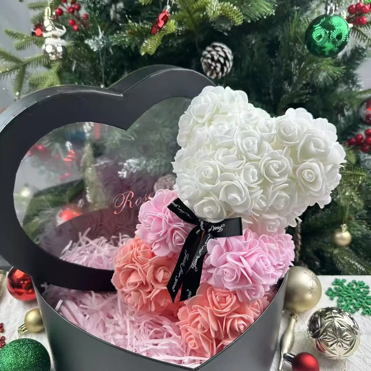 Artificial Teddy Rose Flower Bear with Box
