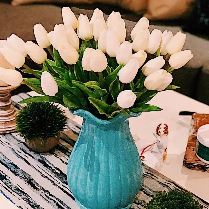 Real Touch Artificial Tulip Bouquet (3–20pcs) – Elegant Faux Flowers for Home & Wedding Decor