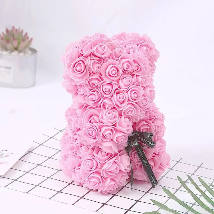 Artificial Teddy Rose Flower Bear with Box