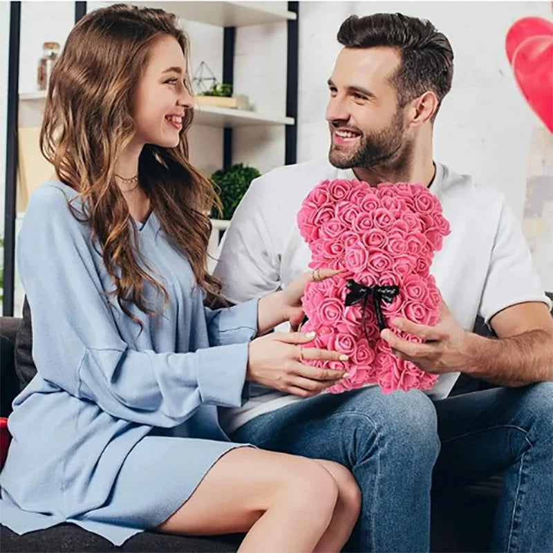 Artificial Teddy Rose Flower Bear with Box