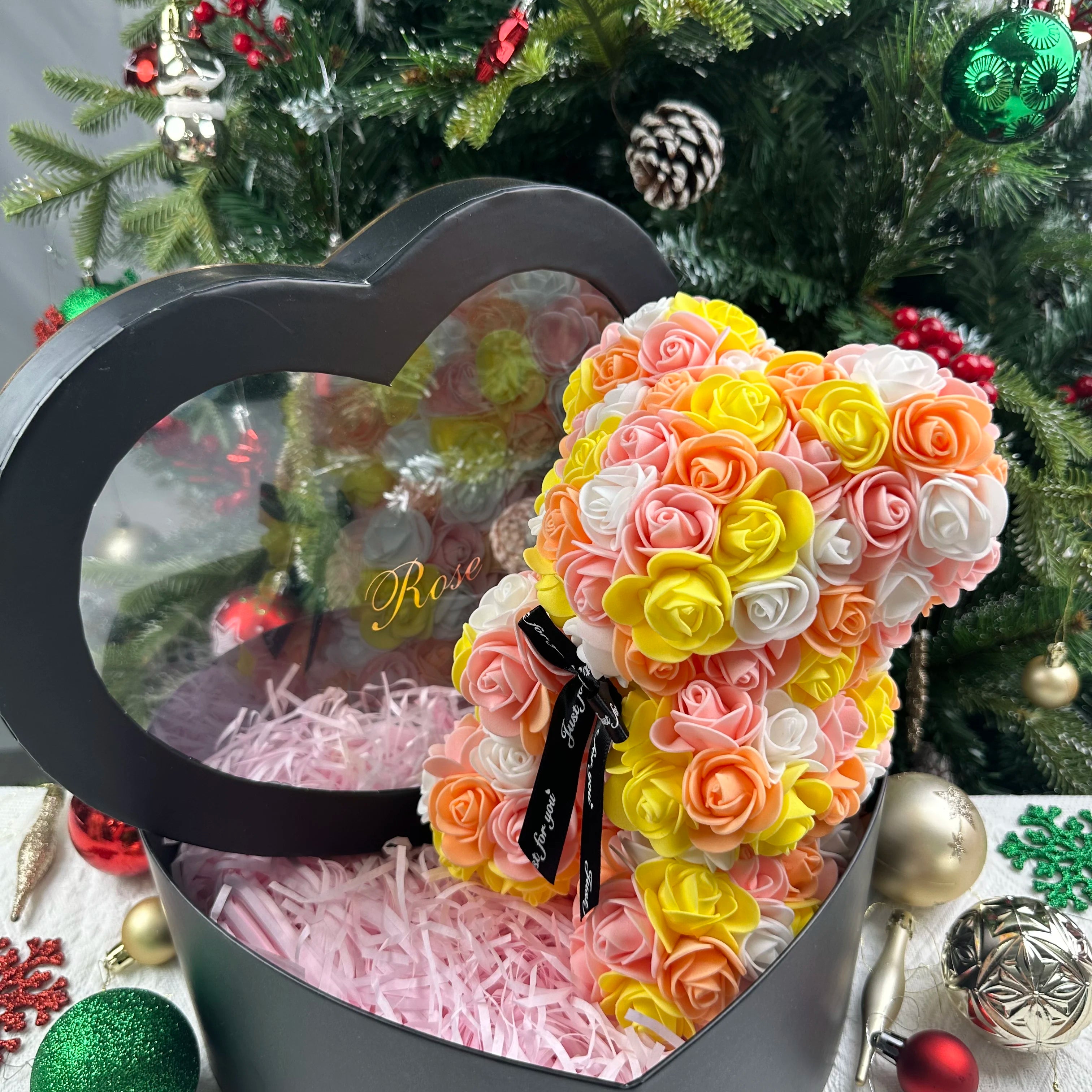 Artificial Teddy Rose Flower Bear with Box