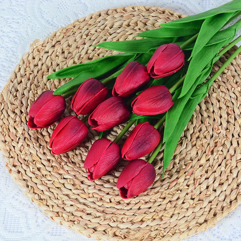 Real Touch Artificial Tulip Bouquet (3–20pcs) – Elegant Faux Flowers for Home & Wedding Decor