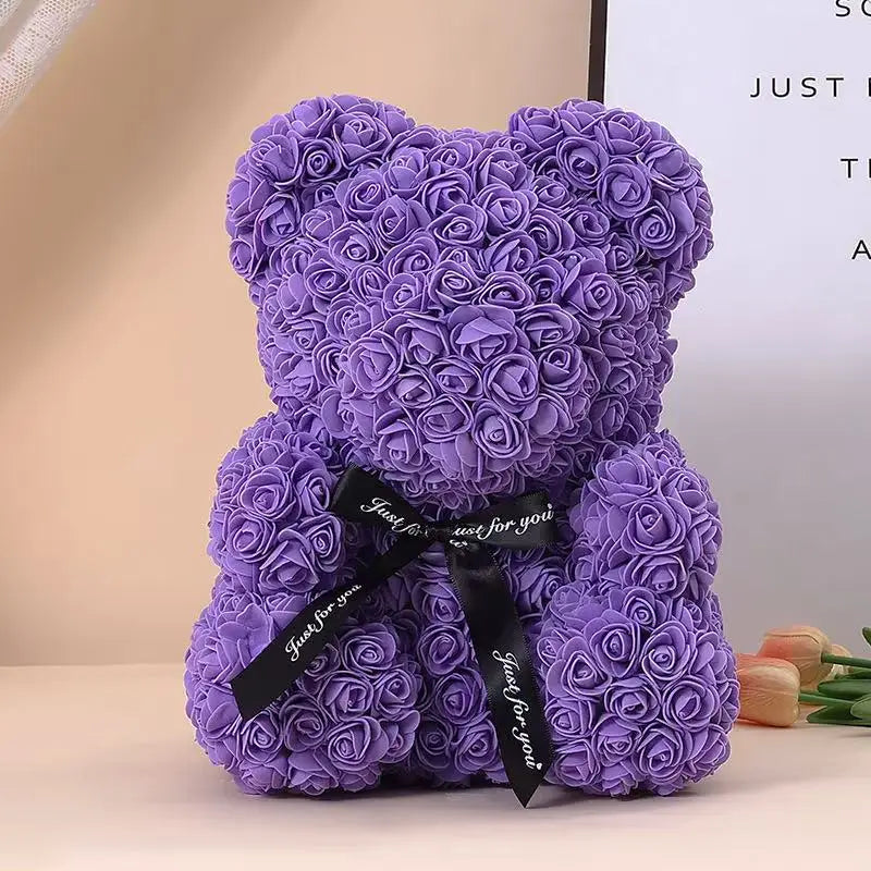 Artificial Teddy Rose Flower Bear with Box