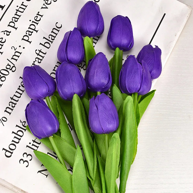 Real Touch Artificial Tulip Bouquet (3–20pcs) – Elegant Faux Flowers for Home & Wedding Decor