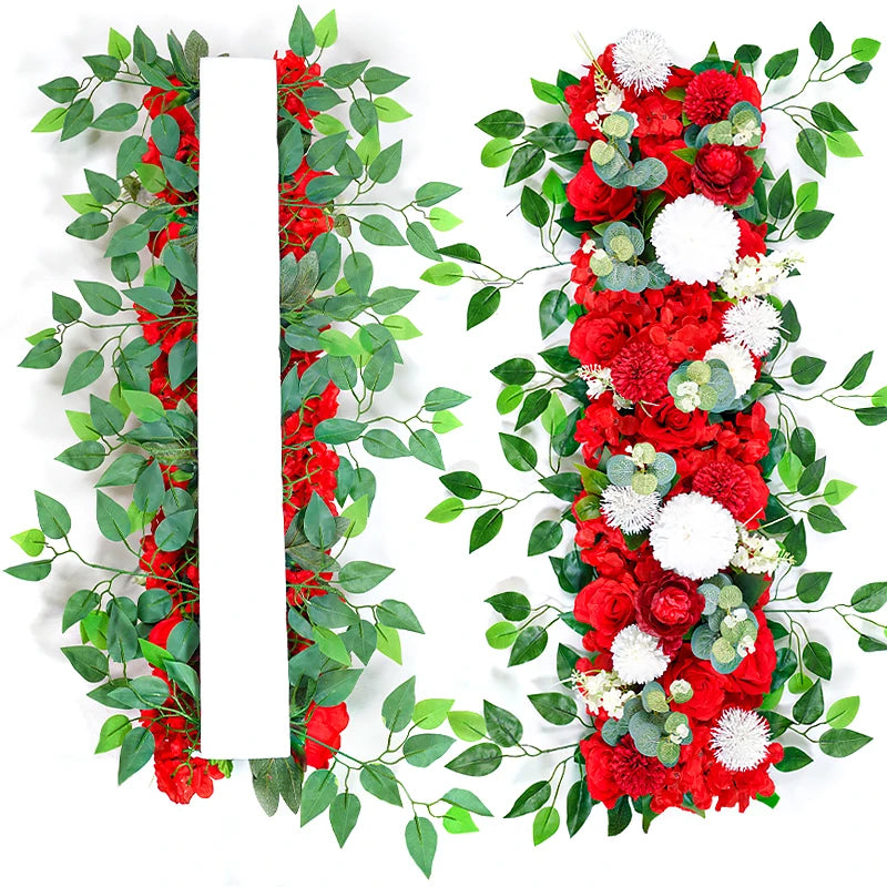 100cm Luxury White Rose Flower Row – Elegant Artificial Wedding & Event Decor