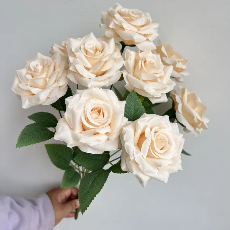 9-Head Diamond Rose Bouquet Artificial Flowers for Wedding & Home Decor