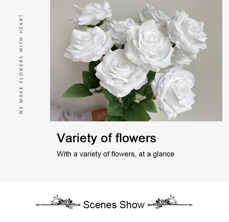 9-Head Diamond Rose Bouquet Artificial Flowers for Wedding & Home Decor