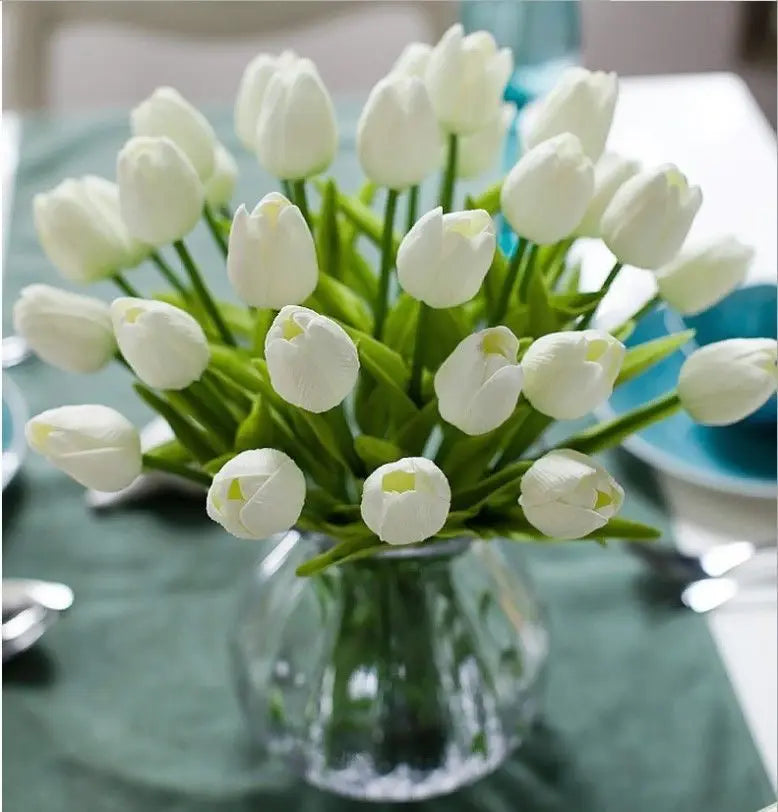 Real Touch Artificial Tulip Bouquet (3–20pcs) – Elegant Faux Flowers for Home & Wedding Decor