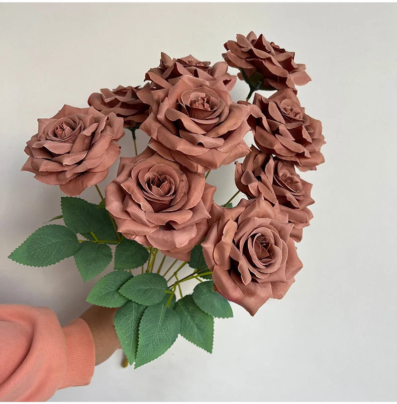 9-Head Diamond Rose Bouquet Artificial Flowers for Wedding & Home Decor