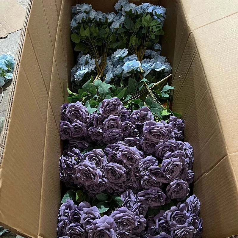 9-Head Diamond Rose Bouquet Artificial Flowers for Wedding & Home Decor