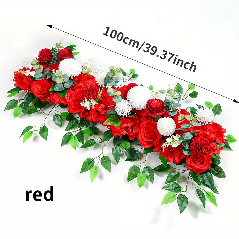 100cm Luxury White Rose Flower Row – Elegant Artificial Wedding & Event Decor