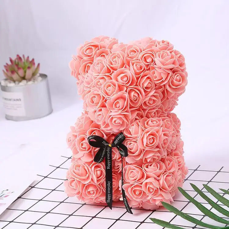 Artificial Teddy Rose Flower Bear with Box