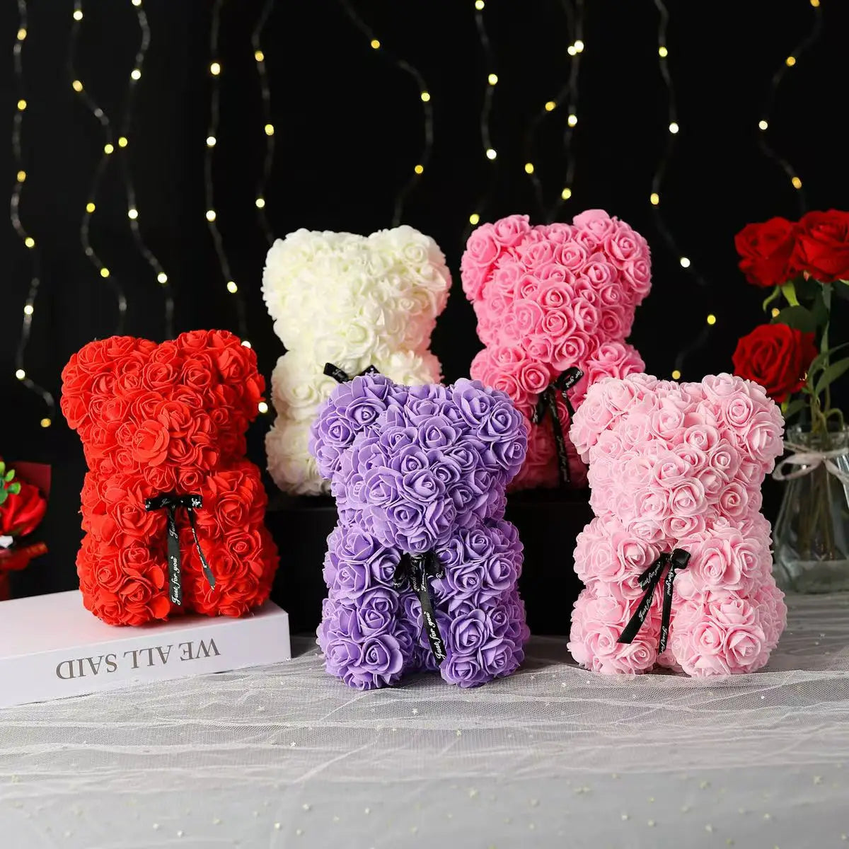 Artificial Teddy Rose Flower Bear with Box