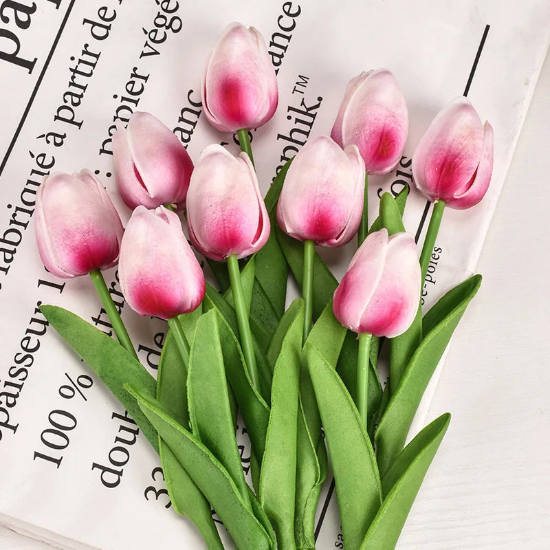 Real Touch Artificial Tulip Bouquet (3–20pcs) – Elegant Faux Flowers for Home & Wedding Decor