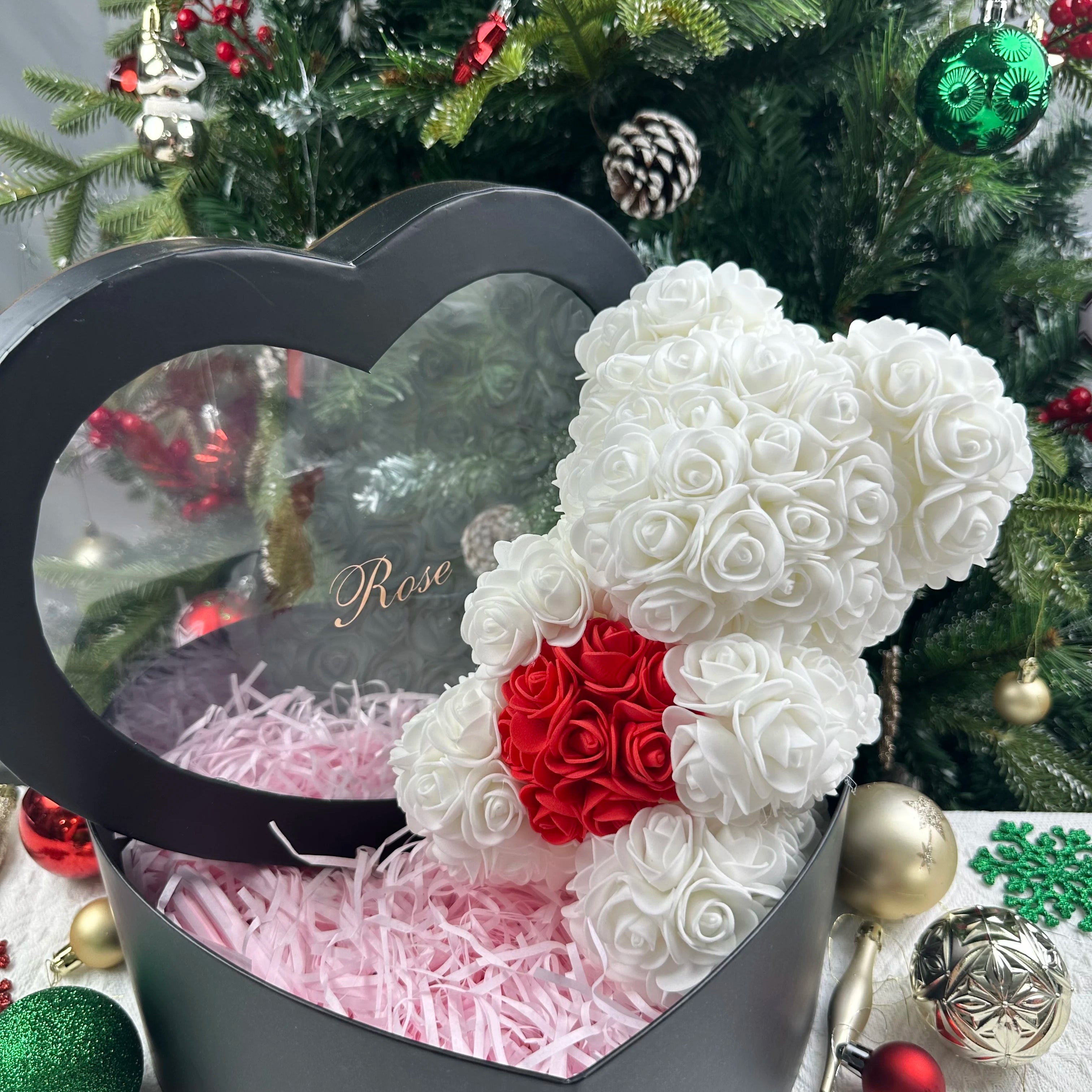 Artificial Teddy Rose Flower Bear with Box