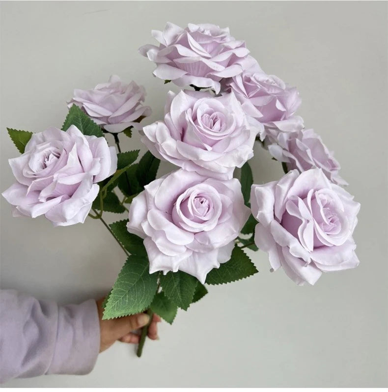 9-Head Diamond Rose Bouquet Artificial Flowers for Wedding & Home Decor