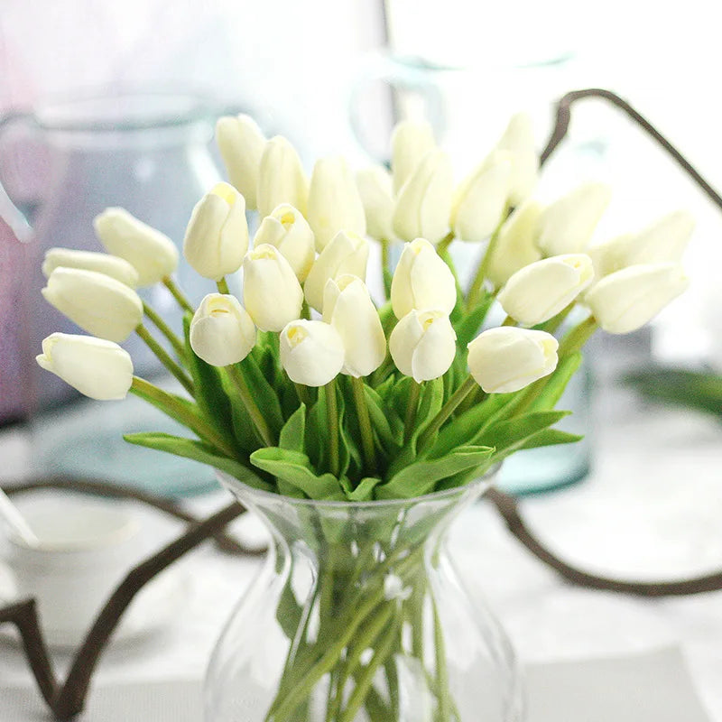Real Touch Artificial Tulip Bouquet (3–20pcs) – Elegant Faux Flowers for Home & Wedding Decor