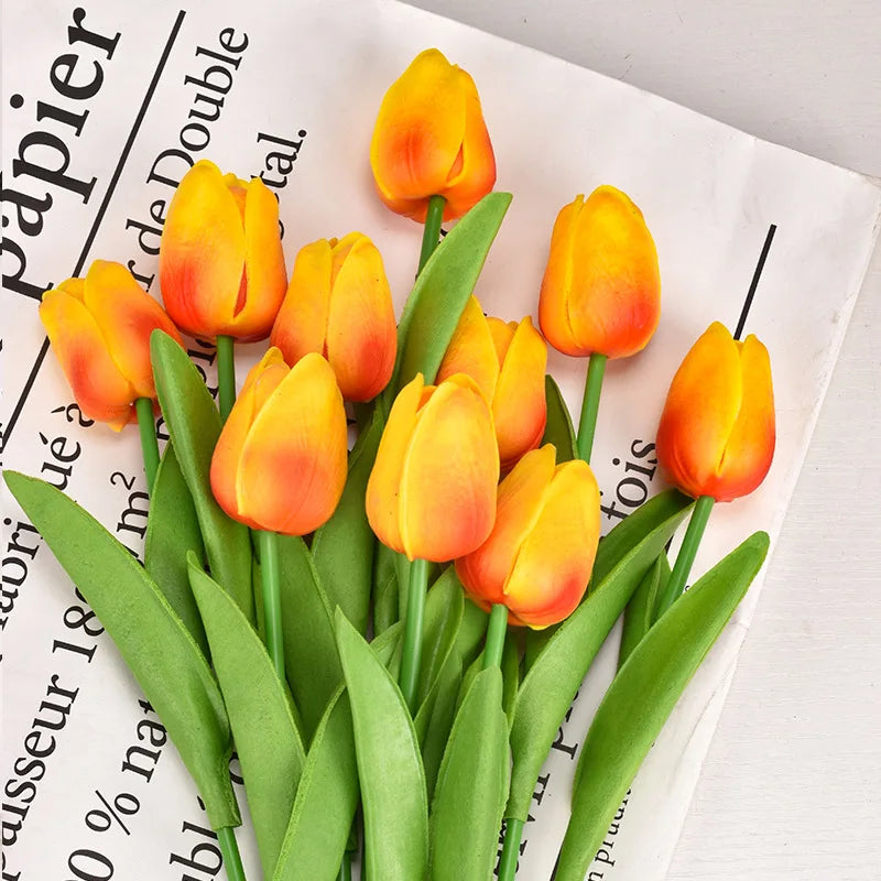 Real Touch Artificial Tulip Bouquet (3–20pcs) – Elegant Faux Flowers for Home & Wedding Decor