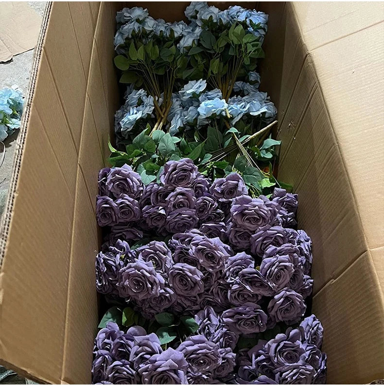 9-Head Diamond Rose Bouquet Artificial Flowers for Wedding & Home Decor