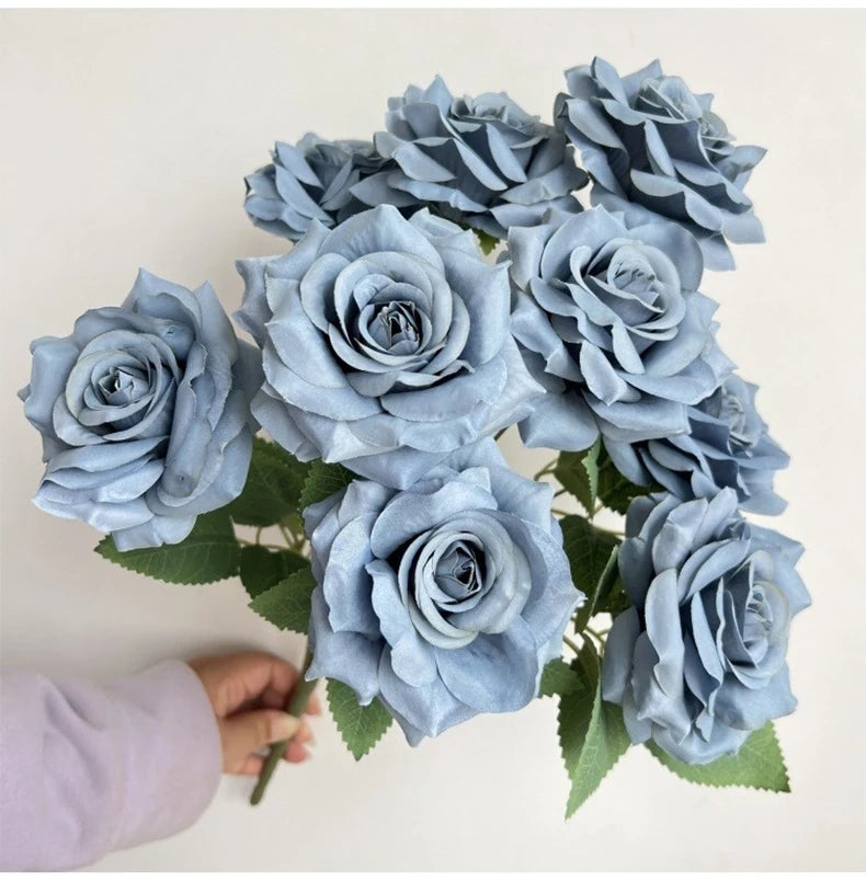 9-Head Diamond Rose Bouquet Artificial Flowers for Wedding & Home Decor