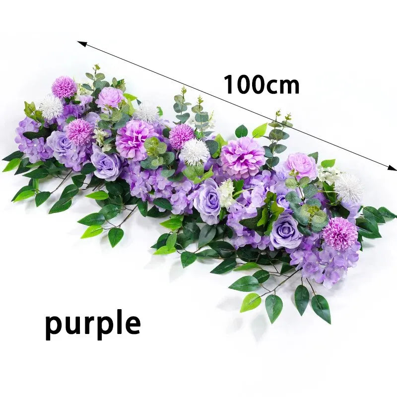 100cm Luxury White Rose Flower Row – Elegant Artificial Wedding & Event Decor