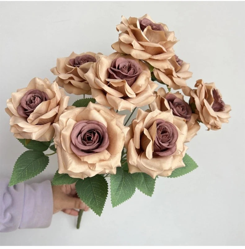 9-Head Diamond Rose Bouquet Artificial Flowers for Wedding & Home Decor