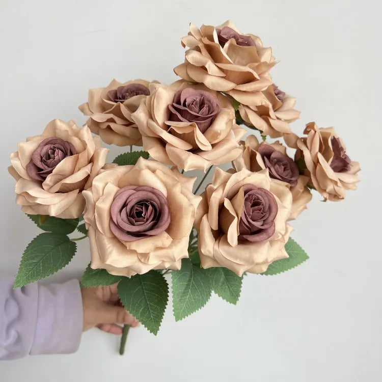 9-Head Diamond Rose Bouquet Artificial Flowers for Wedding & Home Decor