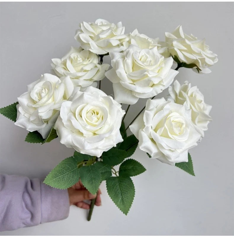 9-Head Diamond Rose Bouquet Artificial Flowers for Wedding & Home Decor