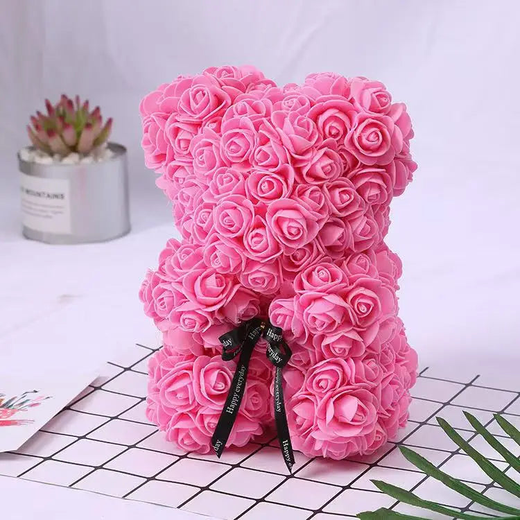 Artificial Teddy Rose Flower Bear with Box